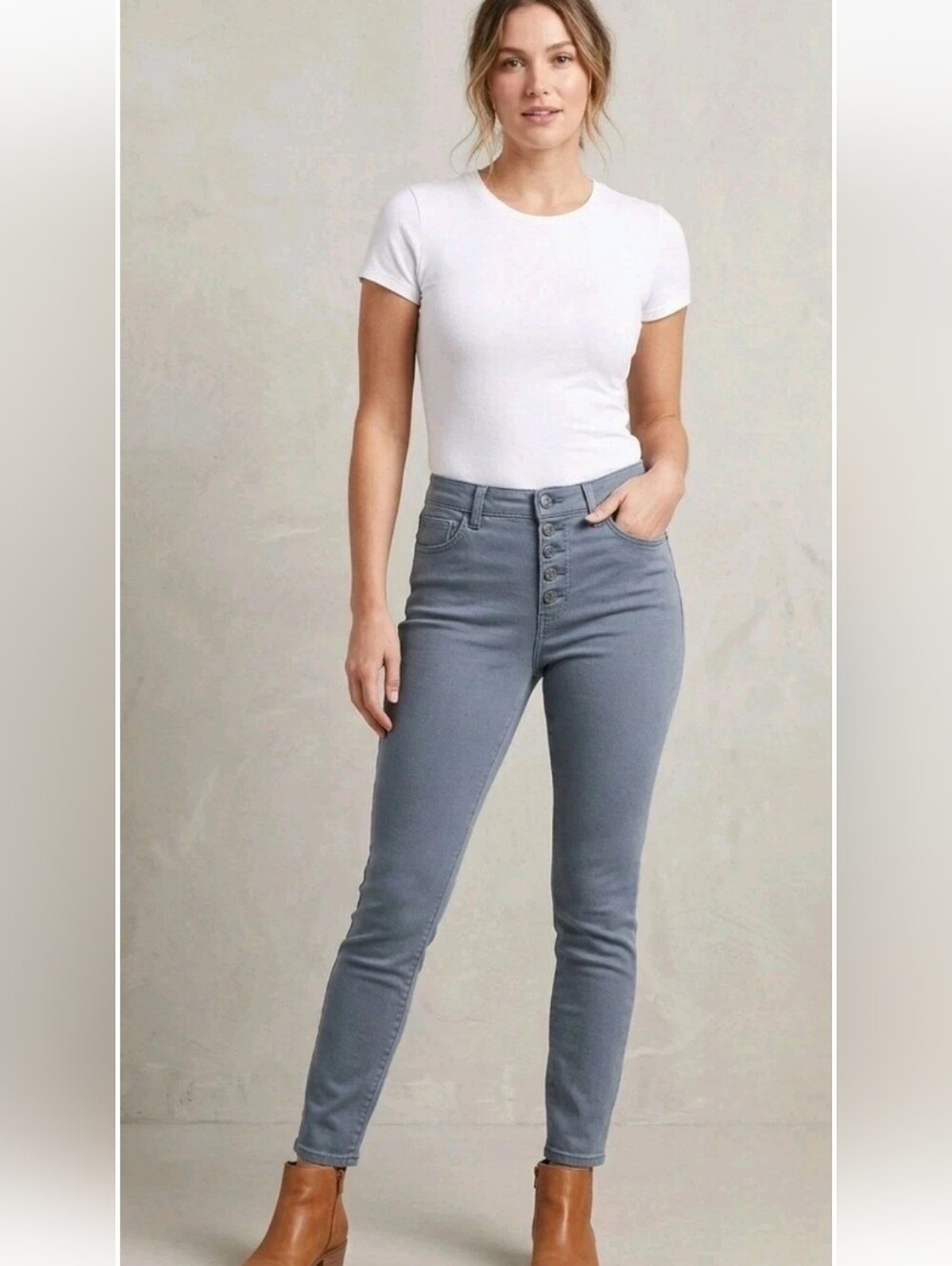 Democracy Ab Solution Slate Blue Jeans Monochrome Button Fly Straight Skinny 4